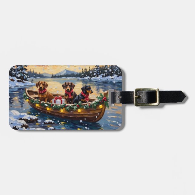 Dachshund Christmas Boat Holiday Luggage Tag (Front Horizontal)