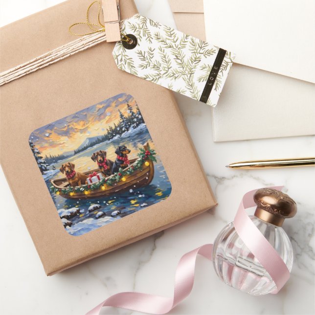 Dachshund Christmas Boat Holiday Square Sticker (Gifting)