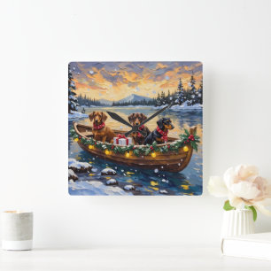 Dachshund Christmas Boat Holiday Square Wall Clock