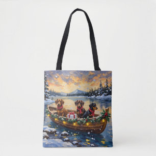 Dachshund Christmas Boat Holiday Tote Bag