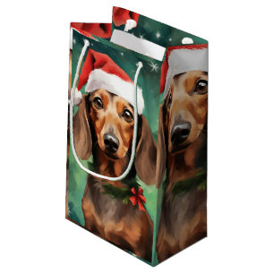 Dachshund Christmas brush painting artwork Small Gift Bag
