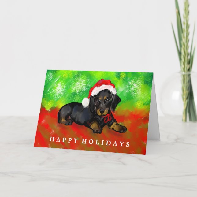 Dachshund Christmas Card — Black Dachshund (Front)