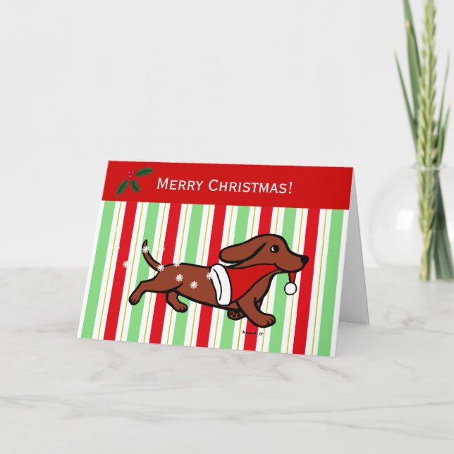 Dachshund Christmas Cartoon Snowflakes Holiday Card (Front)