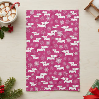 Dachshund Christmas Chef Gift Fuchsia Tea Towel