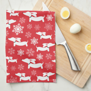 Dachshund Christmas Chef Gift Red Tea Towel