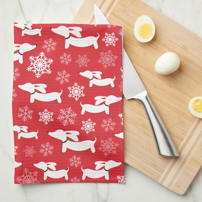 Dachshund Christmas Chef Gift Red Tea Towel (Quarter Fold)