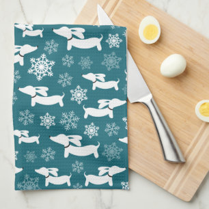 Dachshund Christmas Chef Gift Teal  Tea Towel