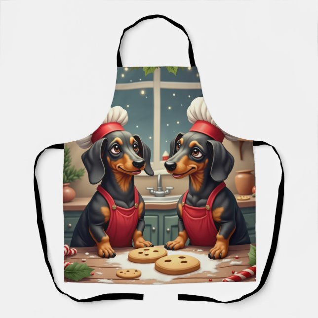 Dachshund Christmas Cookie Bakers Holiday Painting Apron (Front)