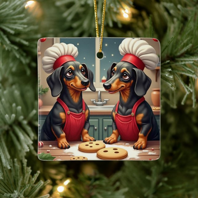 Dachshund Christmas Cookie Bakers Holiday Painting Ceramic Ornament (Tree)