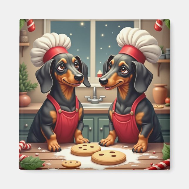 Dachshund Christmas Cookie Bakers Holiday Painting Magnet (Front)