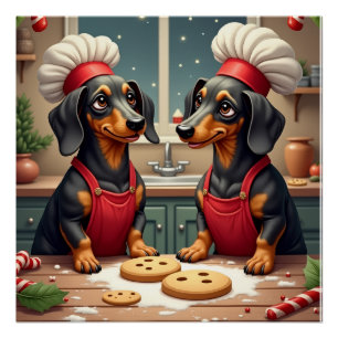 Dachshund Christmas Cookie Bakers Holiday Painting Poster
