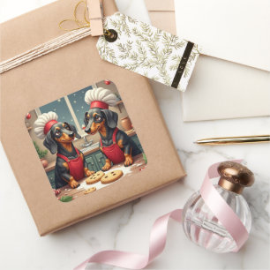 Dachshund Christmas Cookie Bakers Holiday Painting Square Sticker