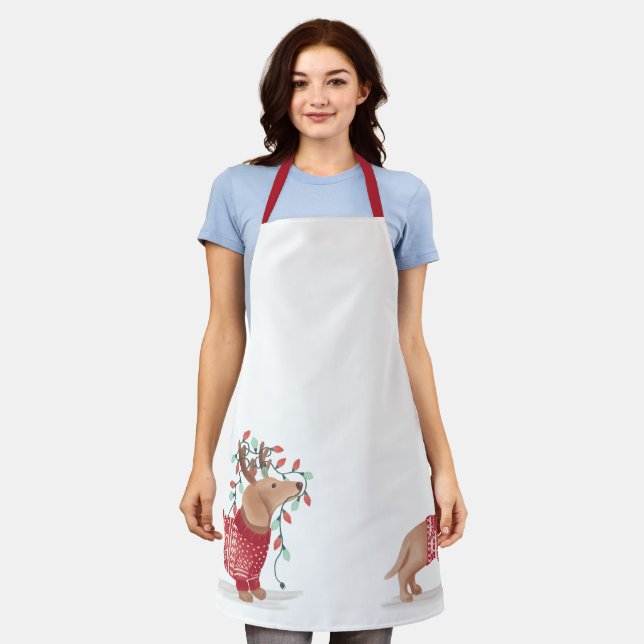 Dachshund Christmas Dog Cozy Sweater With Lights Apron (Worn)