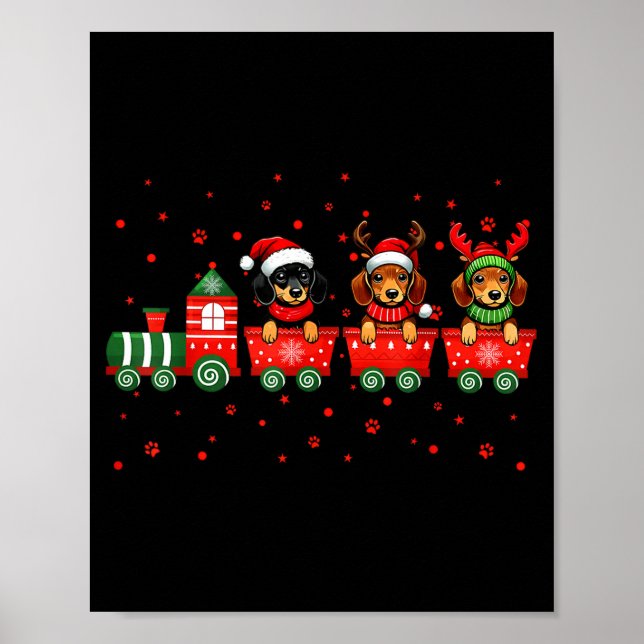Dachshund Christmas Dog Lights Santa Xmas Pet Dog  Poster (Front)