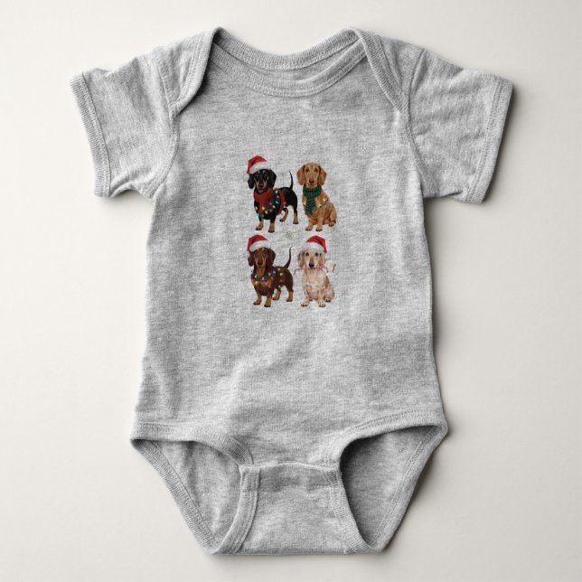 Dachshund Christmas Dog Mum Lover Xmas Gift Baby Bodysuit (Front)