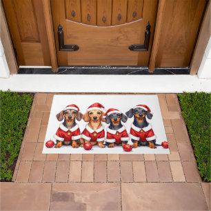 Dachshund Christmas Dress Santa Hat Doormat