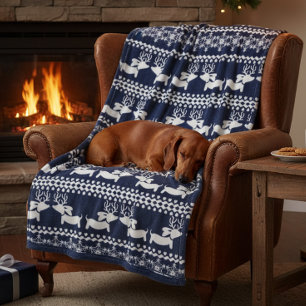 Dachshund Christmas Fair Isle Dog Blanket