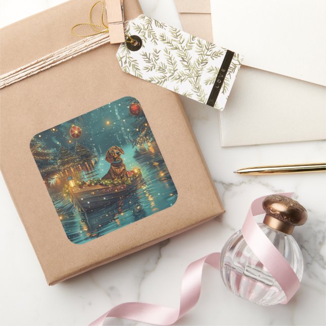 Dachshund Christmas Festive Voyage  Square Sticker (Gifting)