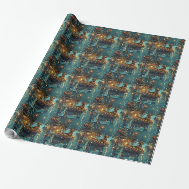 Dachshund Christmas Festive Voyage  Wrapping Paper (Unrolled)