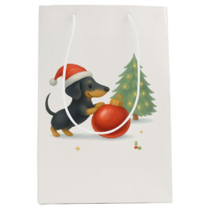 Dachshund Christmas Gift Bag (Ivory)