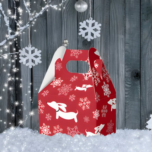Dachshund Christmas Gift Favour Box Snowflakes (Dachshund Christmas gift box - snowflakes and wiener dogs)