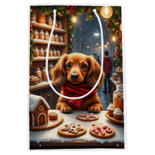 Dachshund Christmas Gingerbread Bakery Art Medium Gift Bag
