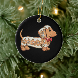Dachshund Christmas Gingerbread Cookie Weiner Dog Ceramic Tree Decoration