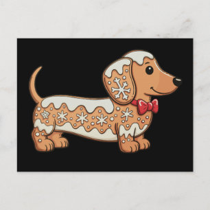 Dachshund Christmas Gingerbread Cookie Weiner Dog Holiday Postcard