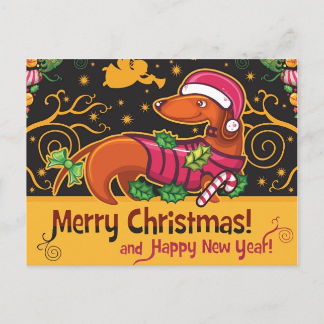 Dachshund Christmas Holiday Postcard (Front)