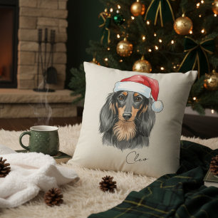 Dachshund Christmas Illustration Pet Name Cushion