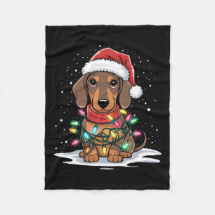 Dachshund Christmas Lights Santa Hat Dog Lover Hol Fleece Blanket
