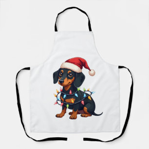Dachshund Christmas Lights Santa Hat Xmas Dog Love Apron