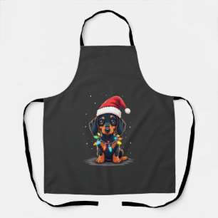 Dachshund Christmas Lights Santa Hat Xmas Dog Love Apron