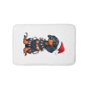 Dachshund Christmas Lights Santa Hat Xmas Dog Love Bath Mat