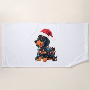 Dachshund Christmas Lights Santa Hat Xmas Dog Love Beach Towel