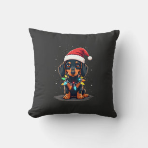 Dachshund Christmas Lights Santa Hat Xmas Dog Love Cushion