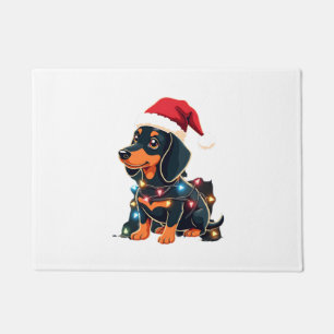 Dachshund Christmas Lights Santa Hat Xmas Dog Love Doormat