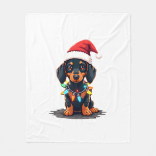 Dachshund Christmas Lights Santa Hat Xmas Dog Love Fleece Blanket