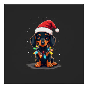 Dachshund Christmas Lights Santa Hat Xmas Dog Love Poster