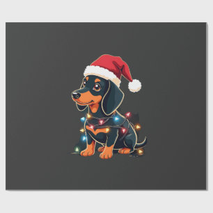 Dachshund Christmas Lights Santa Hat Xmas Dog Love Wrapping Paper