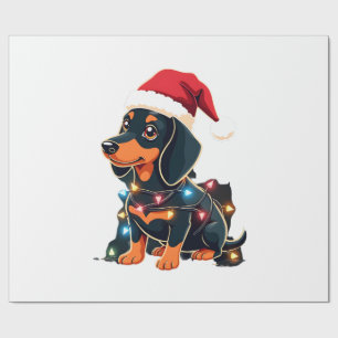 Dachshund Christmas Lights Santa Hat Xmas Dog Love Wrapping Paper