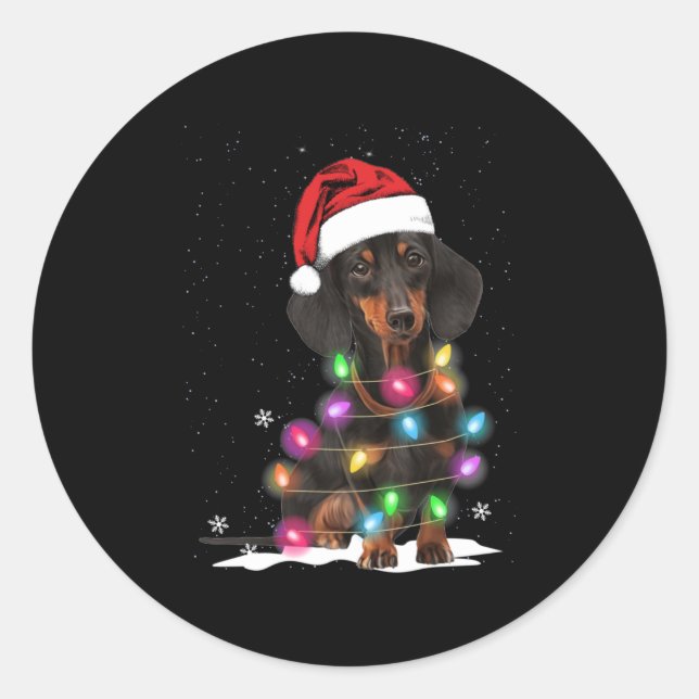 Dachshund Christmas Lights With Snow Classic Round Sticker (Front)