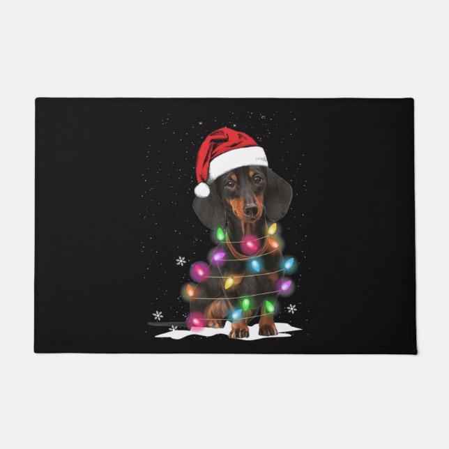 Dachshund Christmas Lights With Snow Doormat (Front)