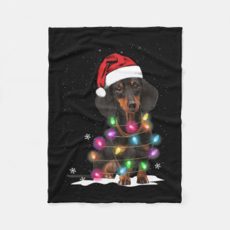 Dachshund Christmas Lights With Snow Fleece Blanket