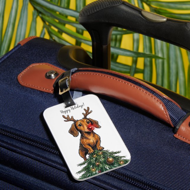  Dachshund Christmas Luggage Tag (Front Insitu 1)