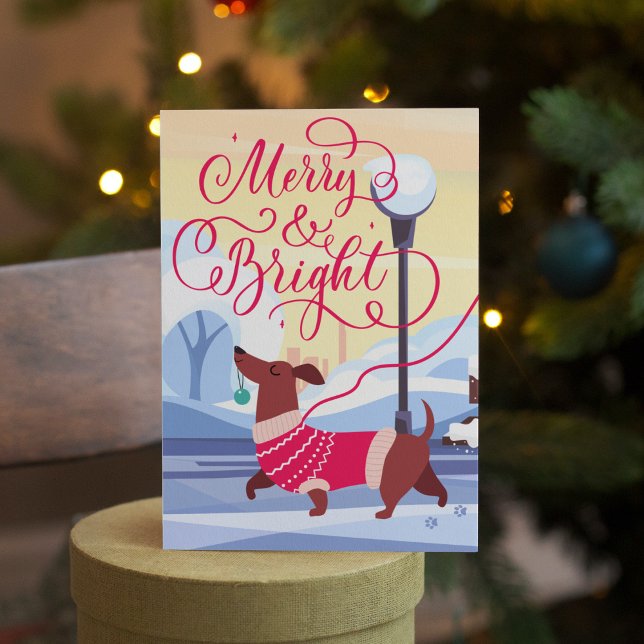 Dachshund Christmas  Merry Bright Calligraphy Holiday Card (Creator Uploaded)
