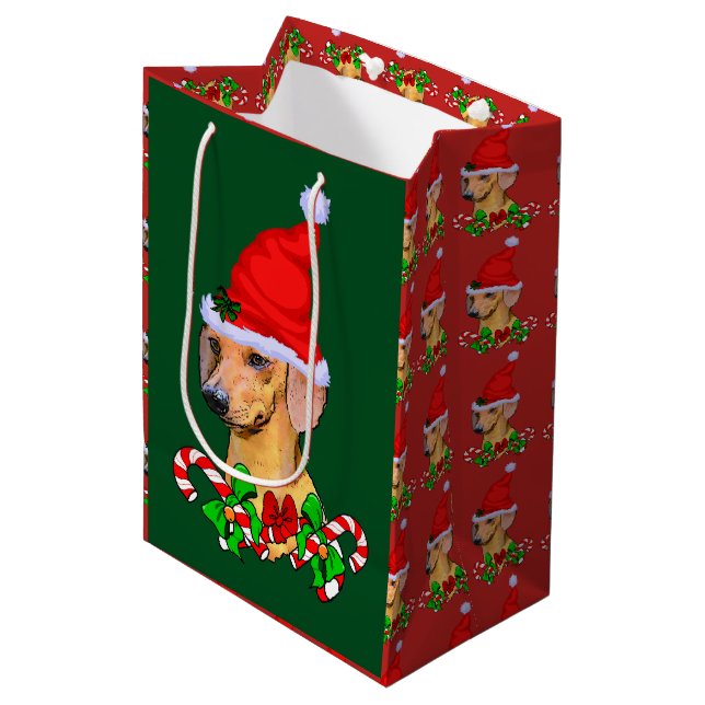 Dachshund Christmas Merry Medium Gift Bag (Front Angled)