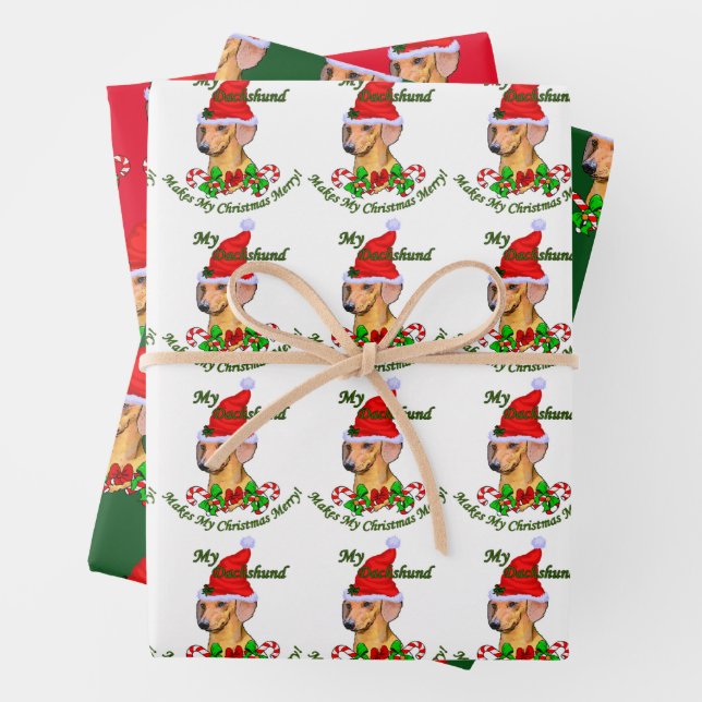 Dachshund Christmas Merry Wrapping Paper Sheet (In situ)