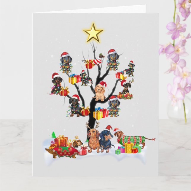 Dachshund Christmas On Tree Shirt Xmas Gift Ideas Card (Orchid)