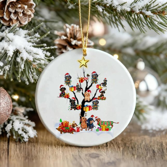 Dachshund Christmas On Tree Shirt Xmas Gift Ideas Ceramic Tree Decoration (Creator Uploaded)